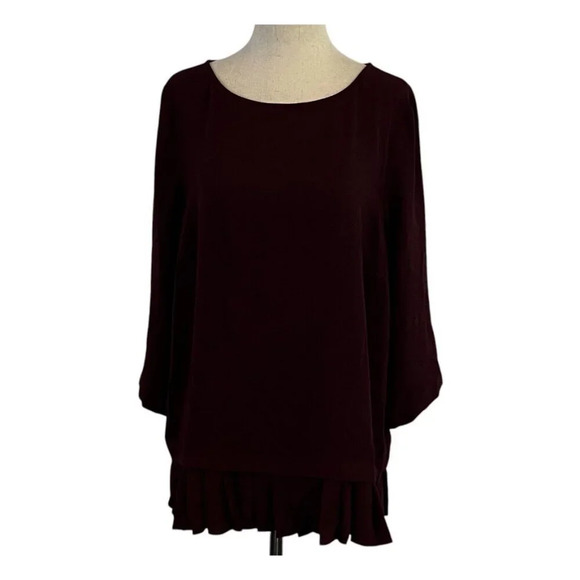 J Jill Womens Burgundy Pleated Hem Tunic Top Medium Round Neck Polyester Career - Picture 2 of 9
